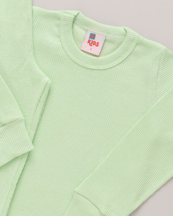 Pijama Infantil Canelado Verde - XiKids Moda Bebê, Menino e Menina