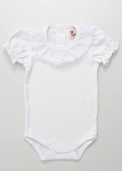 Body Bebê Manga Curta Branco Renda Menina