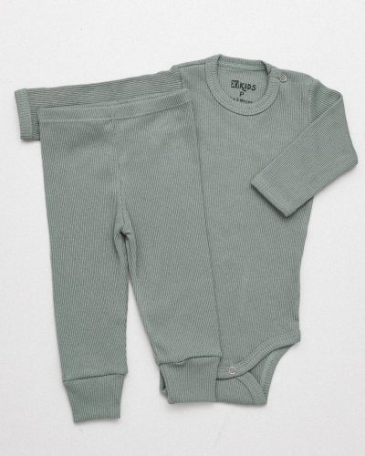 Conjunto Pagão Canelado Bebê Verde Oliva