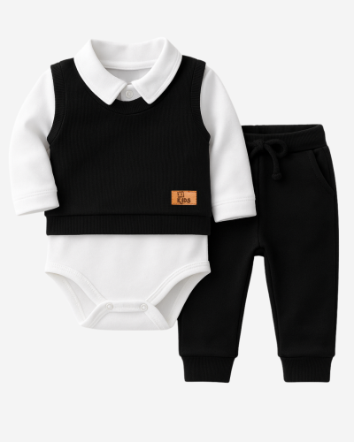 Kit Bebê 03 Peças Preto Menino