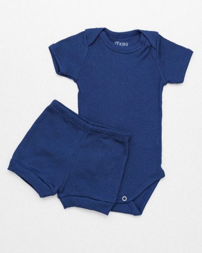 Conjunto Bebê Canelado Verão e Tapa Fralda Menino Azul Marinho
