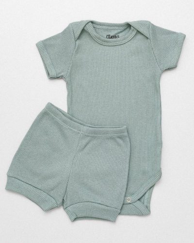 Conjunto Bebê Canelado Verão e Tapa Fralda Menino Verde Oliva