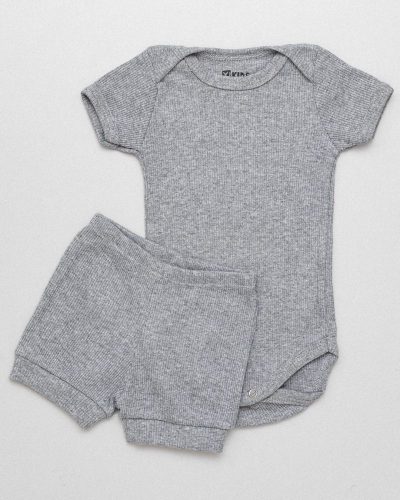 Conjunto Bebê Canelado Verão e Tapa Fralda Mescla
