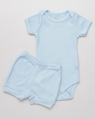 Conjunto Bebê Canelado Verão e Tapa Fralda Menino Azul