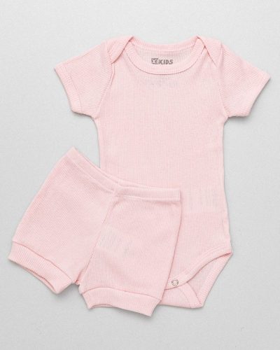 Conjunto Bebê Canelado Verão e Tapa Fralda Menina Rosa
