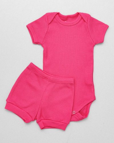 Conjunto Bebê Canelado Verão e Tapa Fralda Menina Pink