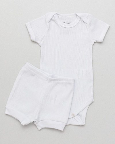 Conjunto Bebê Canelado Verão e Tapa Fralda  Branco