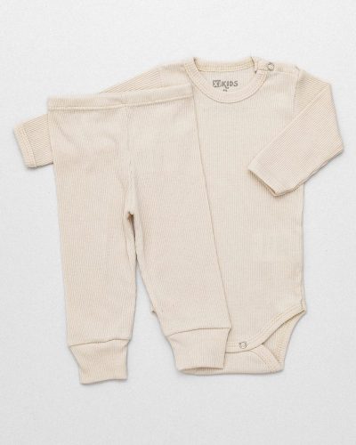 Conjunto Pagão Canelado Bebê Bege Unissex