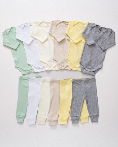 Kit 6 Conjuntos Canelado Bebê Neutro