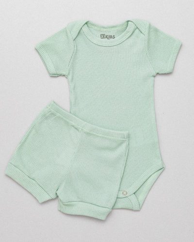Conjunto Bebê Canelado Verão e Tapa Fralda Verde
