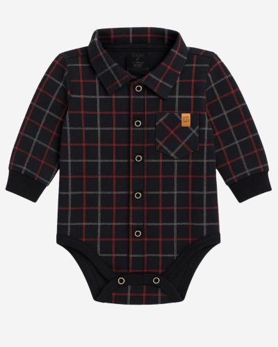 Body Bebê Xadrez Flanela Preto e Vermelho Menino
