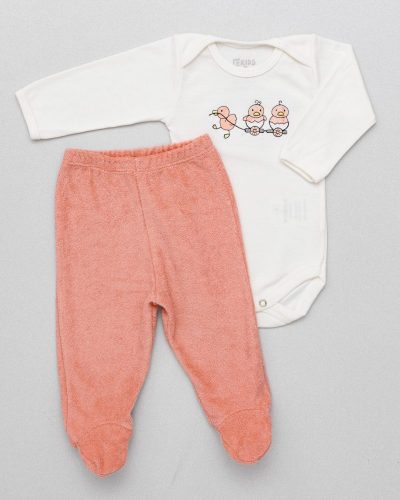Conjunto Body Manga Longa e Calça com Pezinho Atoalhada Rosa