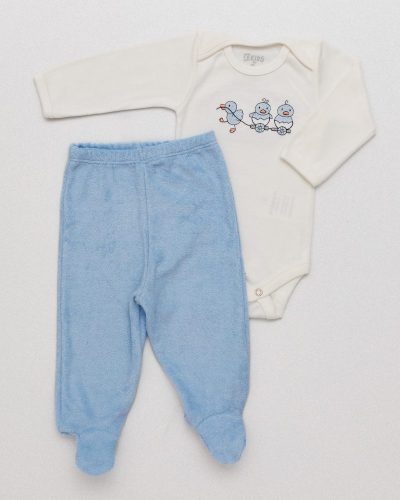 Conjunto Body Manga Longa e Calça com Pezinho Atoalhada Azul