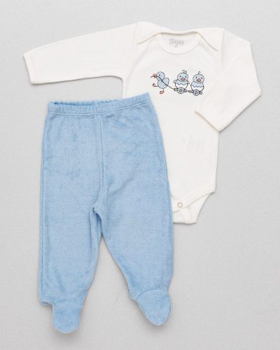 Conjunto Body Manga Longa e Calça com Pezinho Atoalhada Azul