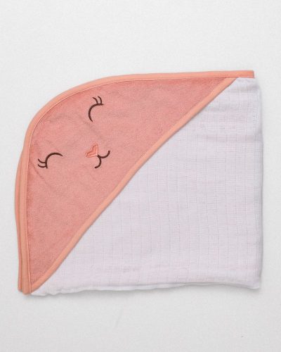 Toalha Fralda com Capuz Estampado Rosa