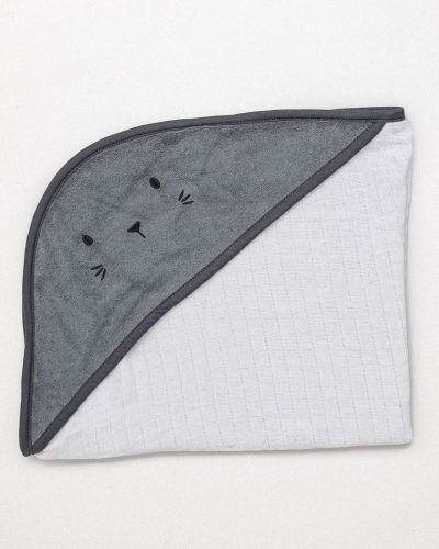 Toalha Fralda com Capuz Estampado Cinza