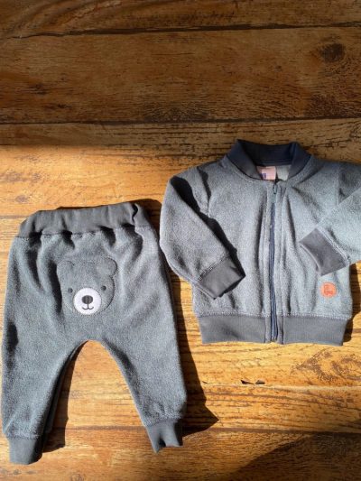 Conjunto Bebê 2pç Atoalhado Bordado Urso Cinza