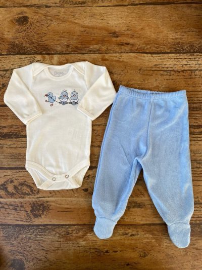 Conjunto Body Manga Longa e Calça com Pezinho Atoalhada Azul