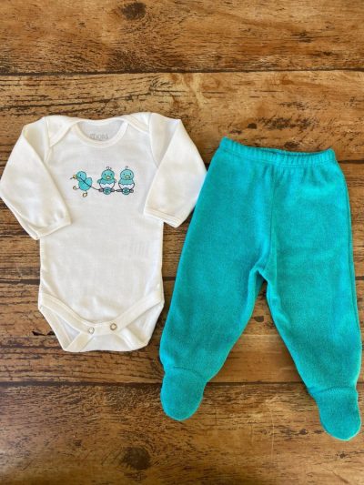 Conjunto Body Manga Longa e Calça com Pezinho Atoalhada Verde