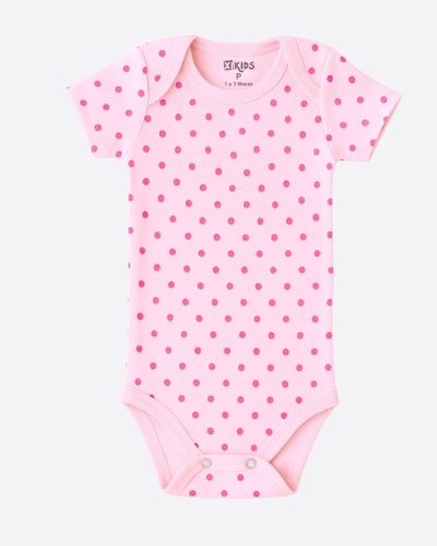 Body Bebê Manga Curta Poá Rosa Menina