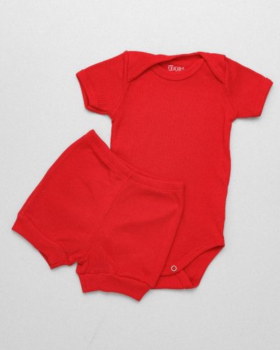 Conjunto Bebê Canelado Verão e Tapa Fralda Unissex Vermelho