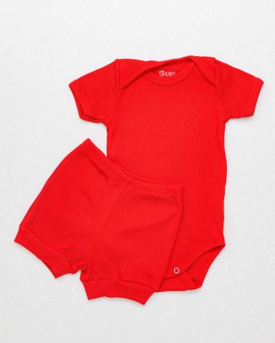 Conjunto Bebê Canelado Verão e Tapa Fralda Unissex Vermelho