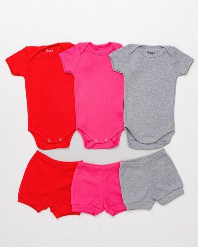 Kit 03 Conjuntos Bebê Pagão Verão Canelado Menina