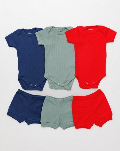 Kit 03 Conjuntos Bebê Pagão Verão Canelado Menino