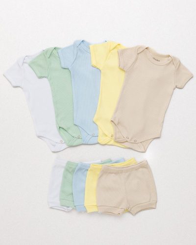 Kit 05 Conjuntos Bebê Pagão Verão Canelado Cores Menino