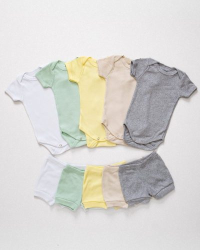 Kit 05 Conjuntos Bebê Pagão Verão Canelado Neutro