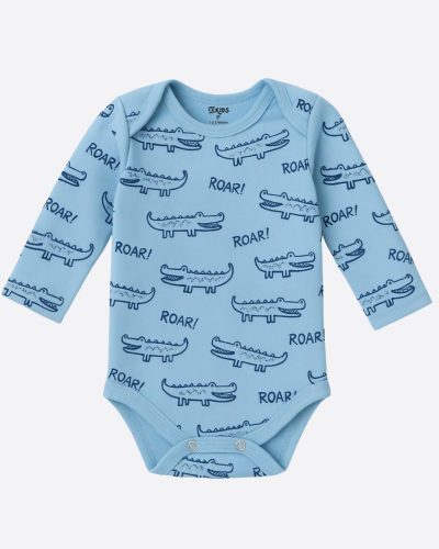 Body Bebê Azul Manga Longa Jacaré Menino