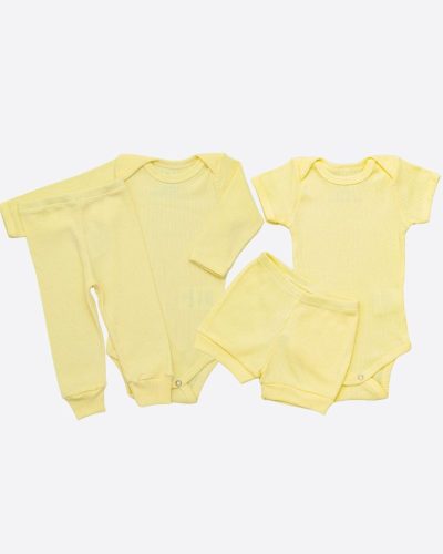Kit Bebê 2 Conjuntos Canelado Curto e Comprido Amarelo