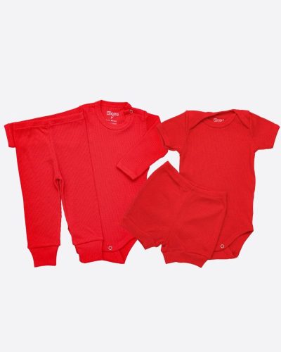 Kit Bebê 2 Conjuntos Canelado Curto e Comprido Vermelho