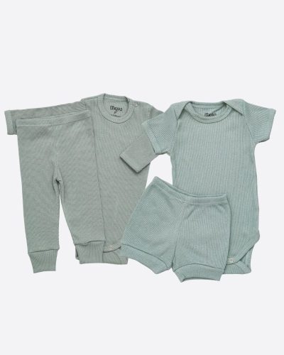 Kit Bebê 2 Conjuntos Canelado Curto e Comprido Verde Oliva