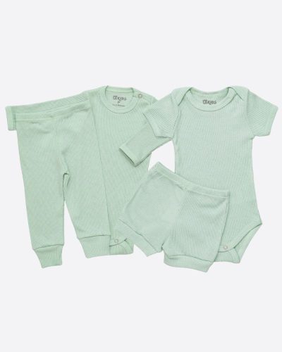 Kit Bebê 2 Conjuntos Canelado Curto e Comprido Verde