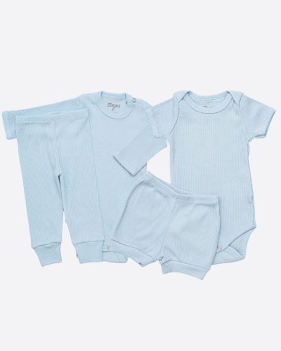 Kit Bebê 2 Conjuntos Canelado Curto e Comprido Azul