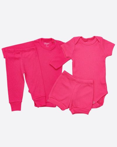 Kit Bebê 2 Conjuntos Canelado Curto e Comprido Pink