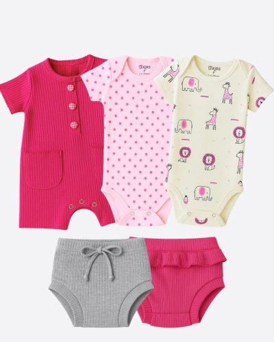 Combo Rosa 5 Peças Bebê Menina