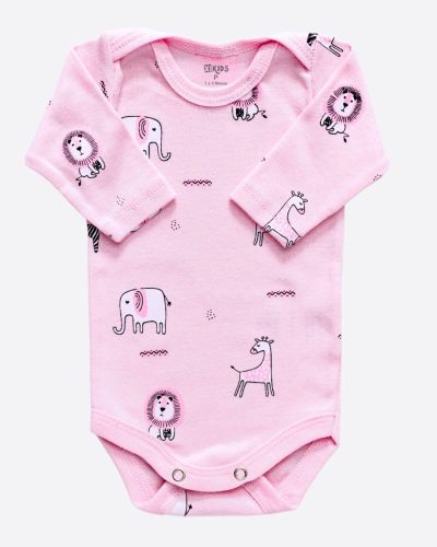 Body Bebê Rosa Manga Longa Safári Menina