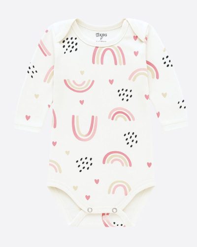 Body Bebê Off e Rosa Manga Longa Arco Íris Menina