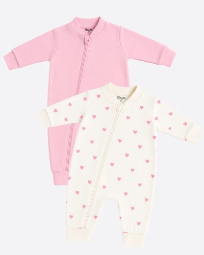 Kit 2 Macacões Bebê Liso e Estampado Rosa