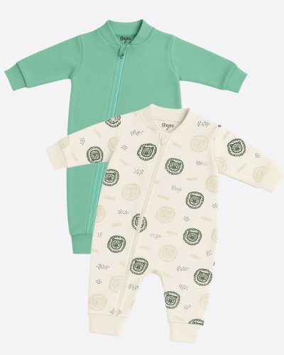 Kit 2 Macacões Bebê Liso e Estampado Verde