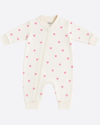 Macacão Bebê Malha 100% Algodão Coração Rosa Menina