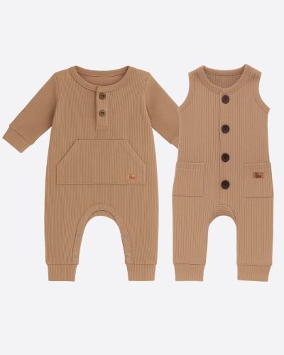 Kit Bebê 02 Macacões Canelado Cappuccino