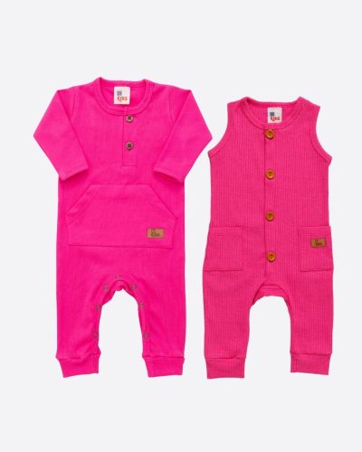 Kit Bebê 02 Macacões Canelado Pink Menina