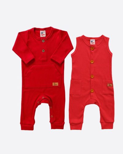 Kit Bebê 02 Macacões Canelado Vermelho
