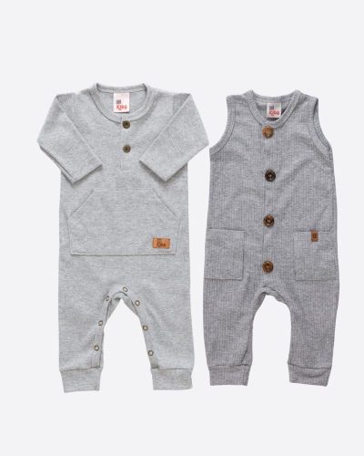 Kit Bebê 02 Macacões Canelado Mescla