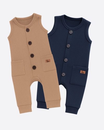 Kit 02 Peças Macacão Bebê Cappuccino e Azul Menino