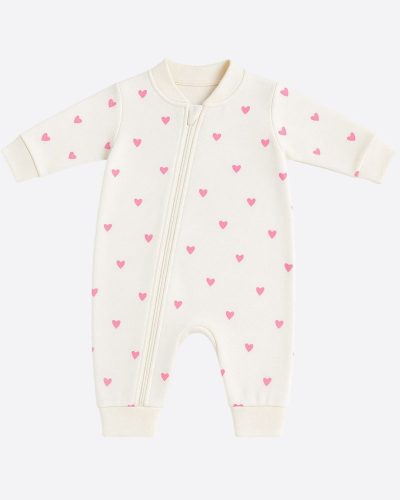 Macacão Bebê Malha 100% Algodão Coração Rosa Menina