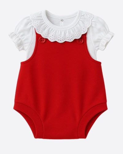 Kit Romper e Body Algodão Bebê Menina Vermelho Natal